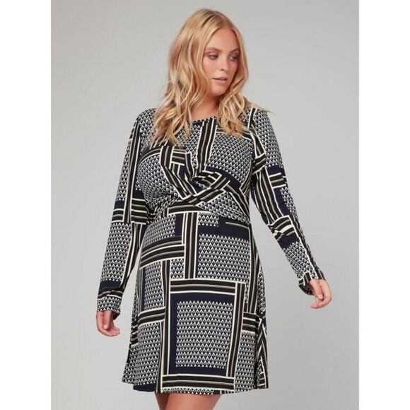 Apricot Geo Patchwork Knot Front Dress EUC Size 12 - Picture 1 of 7